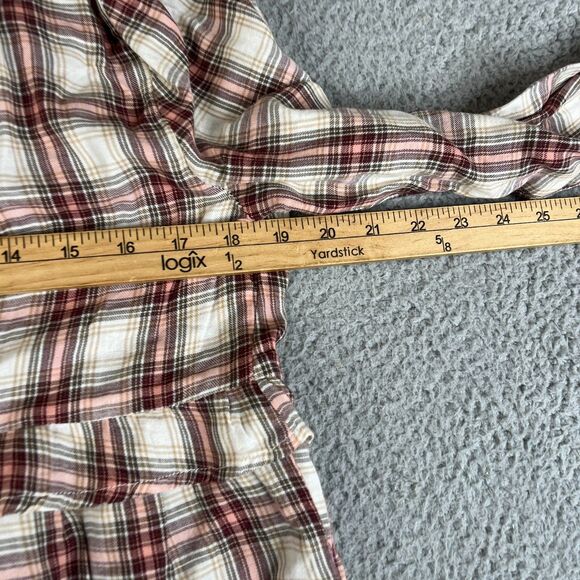 American Eagle Blouse Women Large Red Pink Plaid Peplum Tunic Waist Tie Bell Top - Picture 10 of 11